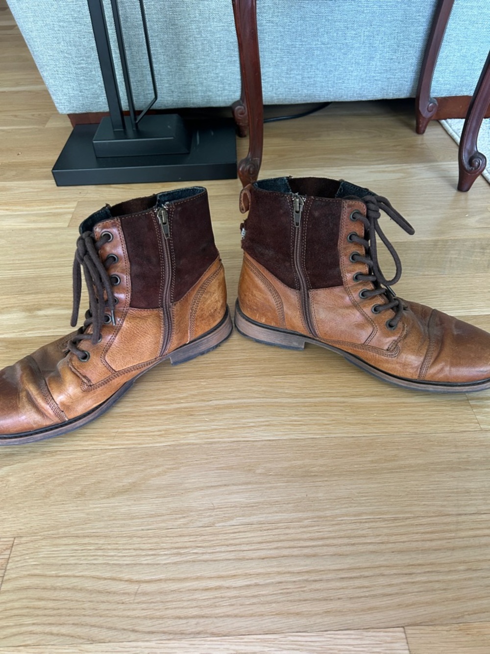 Aldo Brown and Dark Brown Leather Lace-Up Combat Boots - Picture 4 of 4